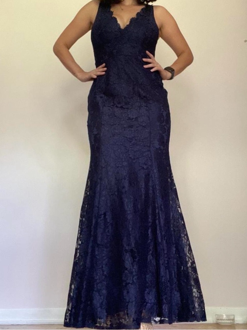 MANIJU Lace V-Neck Dress - Navy - Picture 3 of 4